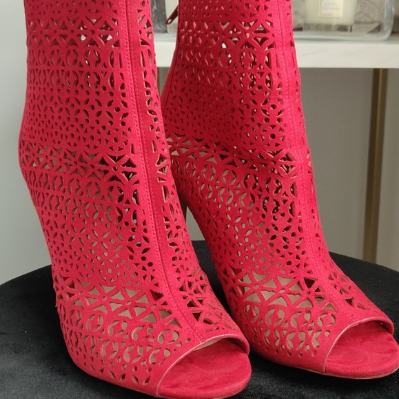 Red Ankle Boots/Bootie Open Toe - Picture 3 of 8